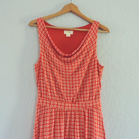 Anthropologie Maeve Dress Sz S Daisy Floral Print soft knit cowl neck orange/red - Picture 4 of 13